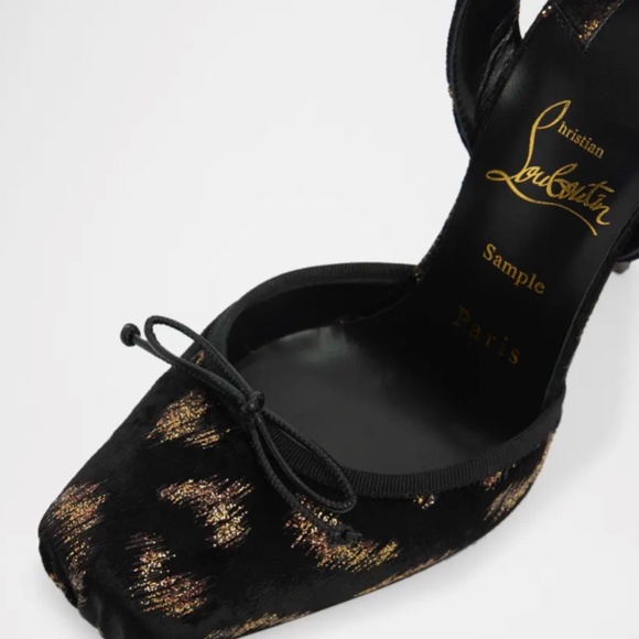 Christian Louboutin Cassia Black/Copper Velvet Silk Ankle Tie Ballerina Pumps - Picture 4 of 4